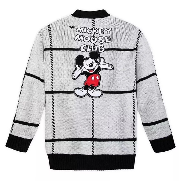Disney Mickey Mouse Club Mouseketeers Cardigan SZ M Grayscale Black Sweater - Picture 2 of 11
